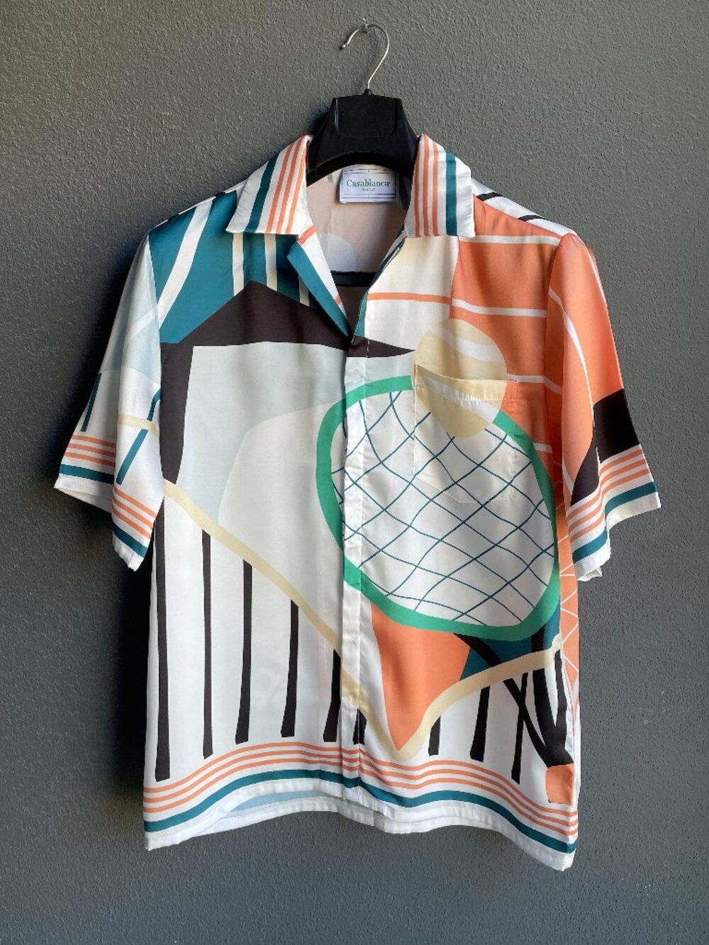Casablanca Men Court Abstrait Short Sleeve Silk Shirt Large